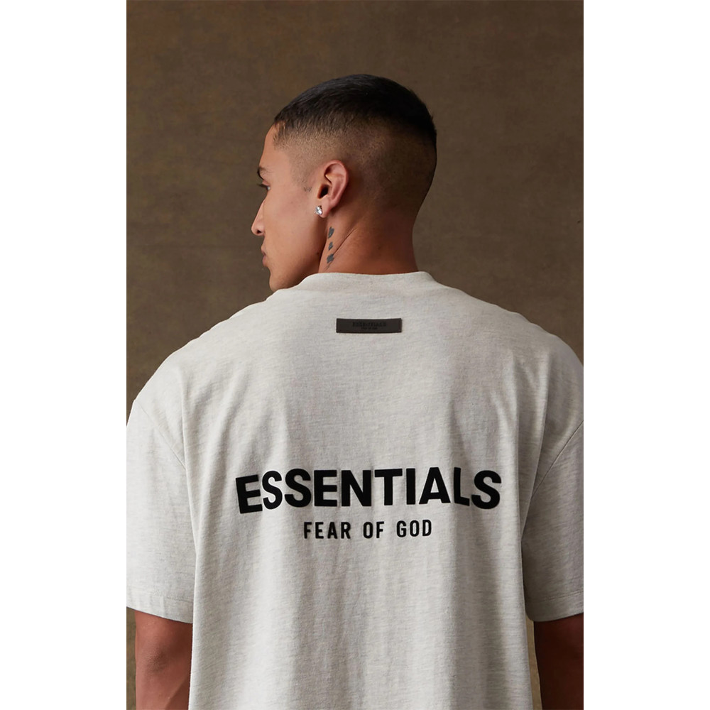 Fear of God ESSENTIALS Classic Flock Print T-Shirt Light Oatmeal