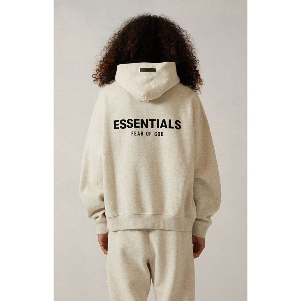 Fear of God Essentials Pullover Hoodie Flock Print Light Oatmeal